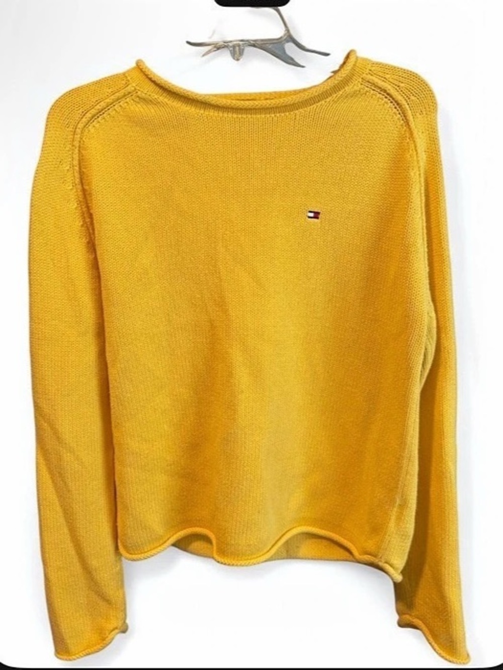 Tommy Hilfiger Preppy Rollneck Cotton Knit Crewneck in Yellow-Size Medium